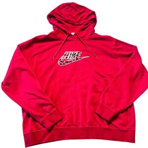 Nike Red and Cheetah Swoosh Hoodie Sweatshirt Size Large